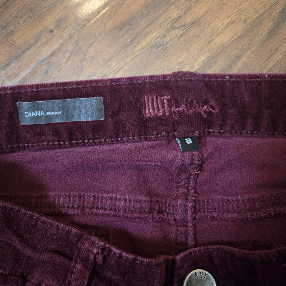 Kut From The Kloth Violet Purple Velvet Diana Skinny Pants Size 8 - Picture 5 of 9